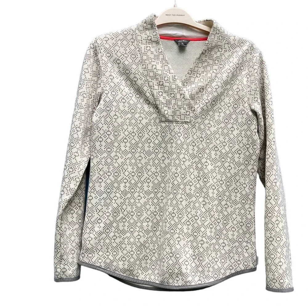 Eddie Bauer Women White Gray Geometric Pattern Sweater Medium